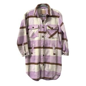 Blank NYC Plaid Long Shacket Button Down Lavender Size Small Blogger Fave Preppy